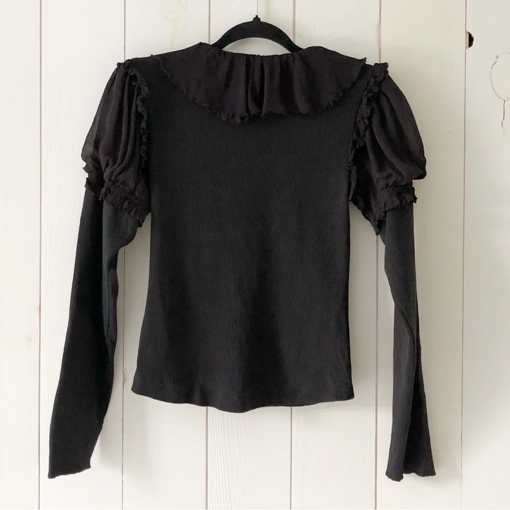 By Anthropologie Black Long-Sleeve Ruffle Top Size Medium - Picture 7 of 13